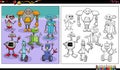 comic robots or droids characters group coloring page