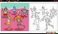 comic robots or droids characters group coloring page