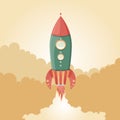 Comic Rocket Ship / Illustration of a cartoon retro iron spaceship blasting off and flying Royalty Free Stock Photo