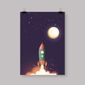 Comic Rocket Ship / Illustration of a cartoon retro iron spaceship blasting off and flying Royalty Free Stock Photo