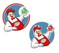 Cartoon rooster holding green and red easter egg - Logo Badge