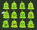 Comic slimy aliens. Funny cartoon green slime characters. Royalty Free Stock Photo