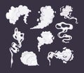 Comic smoke cloud set. Smoking cartoon steam clouds