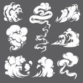 Comic smoke. Clouds steam explosion dust fog smog gas blast dust air trail puff smoking effect fire game draw cartoon Royalty Free Stock Photo