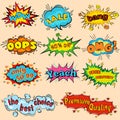Comic sound effects in pop art vector style. Sound bubble speech with word and comic cartoon expression sounds Royalty Free Stock Photo