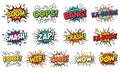 Comic Sound Effects Speech Bubbles Vector Set with Boom, Wow and Pop Art Explosion Text Royalty Free Stock Photo