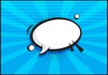 Comic speech balloon vector chat, retro cloud icon on blue backgrond in pop art style. Cartoon funny message Royalty Free Stock Photo