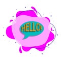 Comic speech bubble with expression text hellio liquid bacdge icon. Simple color vector of people around the world icons for ui Royalty Free Stock Photo