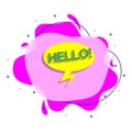 Comic speech bubble with expression text hello liquid bacdge icon. Simple color vector of people around the world icons for ui and Royalty Free Stock Photo