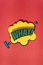 comic speech bubble with expression text what red backdrop. High quality photo Royalty Free Stock Photo