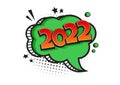 2022 comic speech bubble New Year vector icon isolated on white background. Red and green colors. Comic sound effect, stars and Royalty Free Stock Photo