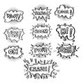 Comic speech bubble with phrase Cool,  Crash, OMG, What, Oops, Pow. Comic cartoon sound bubble speech set Royalty Free Stock Photo