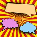 Comic speech bubbles and comic strip on colorful halftone background illustration Royalty Free Stock Photo