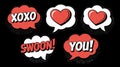 Comic speech bubbles expressing love and affection with xoxo, heart and swoon Royalty Free Stock Photo