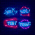 Comic speech bubbles neon collection. Yes and no. Lol and yeah text. Pop art explosion design. Vector illustration Royalty Free Stock Photo