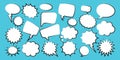 Comic speech bubbles. Outline, hand drawn retro cartoon stickers on blue background. Chatting and communication, dialog Royalty Free Stock Photo