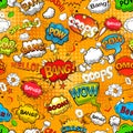 Comic speech bubbles seamless pattern on orange background. Vector Royalty Free Stock Photo