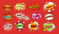 Comic speech bubbles set. Humor pop art emotions expression. Speech clouds with quotes, admiration, anger, label message speak