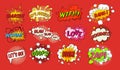 Comic speech bubbles set. Humor pop art emotions expression. Speech clouds with quotes, admiration, anger, label message speak Royalty Free Stock Photo