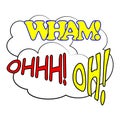 Comic speech bubbles set. Pop Art style sound expression text icons. WHAM. OHHH. OH. Vector. Royalty Free Stock Photo