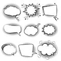 Comic speech bubbles. Set retro of cartoon, speech sketch. Empty dialog Clouds. Sketch black and white. Vintage message on a white