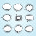 Comic speech bubbles set, vintage halftone print