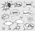 Comic speech bubbles set, wording sound effect design for background, strip. Book Bang cloud, pow and cool exclamation Royalty Free Stock Photo