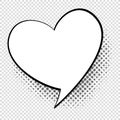 Comic speech heart. Cartoon talking and thought about love bubble. Retro shape vector concept