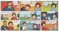 A comic strip featuring various characters engaged in conversations with humorous Royalty Free Stock Photo