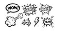 Comic style black and white speech bubbles and sound effects with wow bang poof and yeah vector illustration Royalty Free Stock Photo
