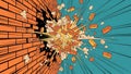 Comic-Style Explosion Breaking Through Brick Wall With Flying Debris Royalty Free Stock Photo