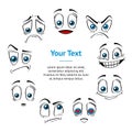 Comic Style Faces Emotions Expression Banner Card Circle. Vector