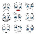 Comic Style Faces Emotions Expression Set. Vector