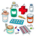 Comic style icons, of medical drugs, bottles of medicines