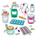 Comic style icons, of medical drugs, bottles of medicines