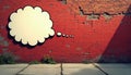 Comic style illustration features red brick wall with grunge texture, empty white thought bubble. Includes sidewalk concrete Royalty Free Stock Photo