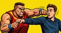 Comic-style illustration of two men in a fighting scene. The man on the left, Royalty Free Stock Photo