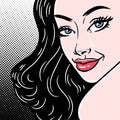 Comic style pop art girl face close-up, beautiful woman, vector illustration Royalty Free Stock Photo