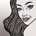 Comic style pop art girl face close-up, beautiful woman, vector illustration Royalty Free Stock Photo