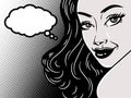 Comic style pop art girl face close-up with speech bubble cloud, beautiful woman, vector illustration Royalty Free Stock Photo