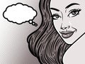 Comic style pop art girl face close-up with speech bubble cloud, beautiful woman, vector illustration Royalty Free Stock Photo