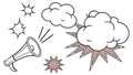 Comic style sound effects set. Megaphone, clouds, and stars vector art. vector design Generative AI Royalty Free Stock Photo