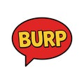 Comic style speech bubble with bold yellow burp text in red background flat design vector art Royalty Free Stock Photo