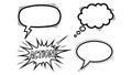 Comic Style Speech Bubbles, Thought Cloud, and Action Burst Set Royalty Free Stock Photo