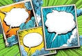 Comic-styled speech bubbles in bright frames with vibrant colors and patterns Royalty Free Stock Photo