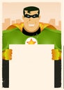 Comic Super Hero Holding Sign