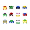 Comic superhero man and women masks set vector illustration