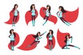 Comic superwoman actions in different poses. Female superhero vector cartoon characters Royalty Free Stock Photo