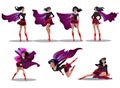 Comic superwoman actions in different poses. Female superhero vector cartoon characters. Illustration of superhero woman cartoon Royalty Free Stock Photo