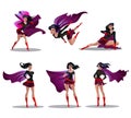 Comic superwoman actions in different poses. Female superhero vector cartoon characters. Illustration of superhero woman cartoon Royalty Free Stock Photo